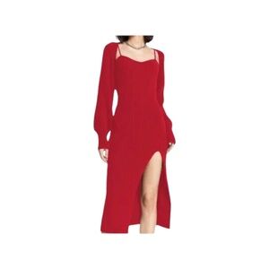 CIDER.   Women’s Red Stretch Knit Two Pieces Front Slit Midi Dress XL